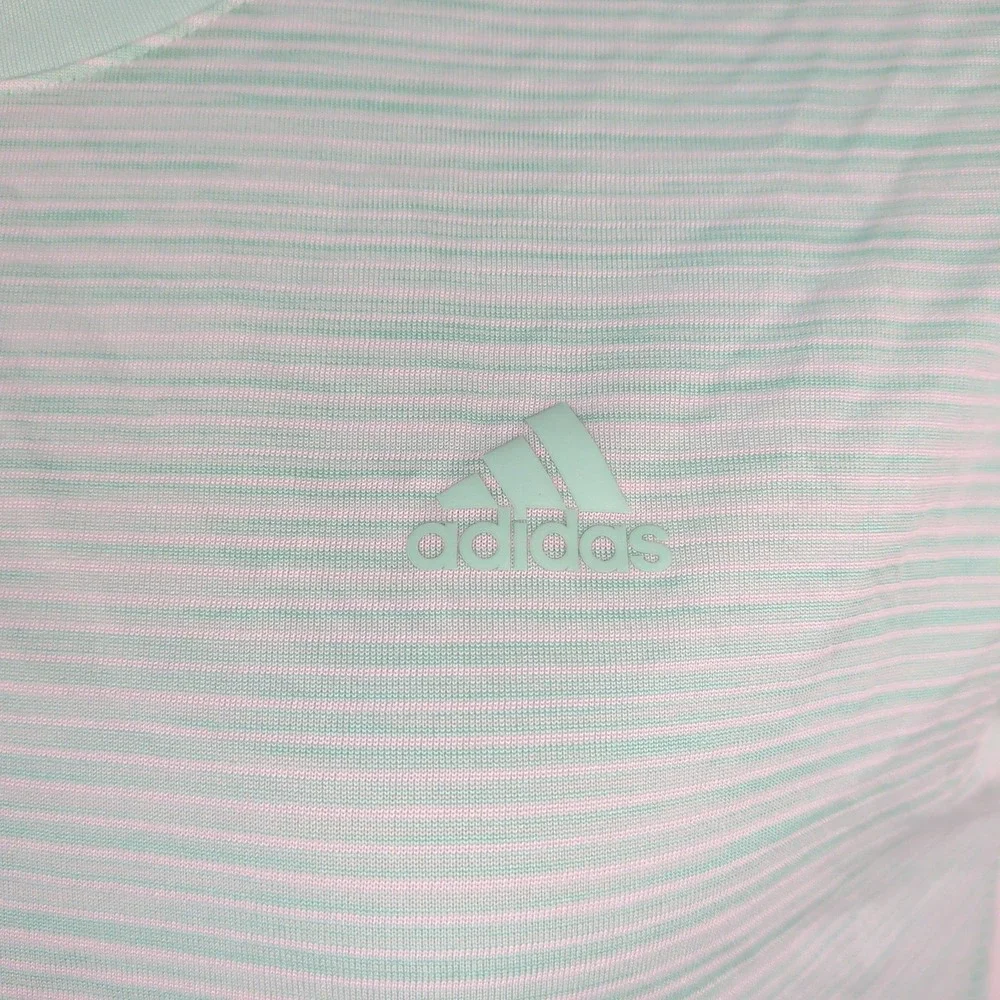 Adidas Climalite Mint Green Striped Short Sleeve Athletic Top Womens Medium